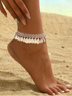 Bohemian Chic Silver Cascade Teardrop Tassel Ankle Bracelet Effortless Elegance